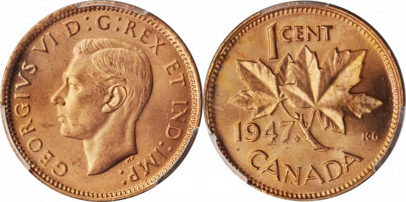 CANADA. Cent, 1947. Ottawa Mint. PCGS MS-65 Red Gold Shield.
KM-32. Maple Leaf ...