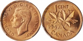 CANADA. Cent, 1947. Ottawa Mint. PCGS MS-65 Red Gold Shield.
KM-32. Maple Leaf variety. A lustrous, fully red Gem, offering tremendous brilliance and...
