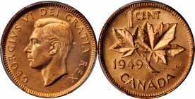 CANADA. Cent, 1949. Ottawa Mint. PCGS MS-65 Red Gold Shield.
KM-41. 'A' between denticles variety. A radiant Gem, this stunning piece offers intensel...