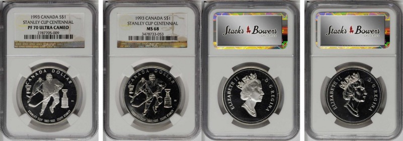 CANADA. Duo of Stanley Cup Centennial Dollars (2 Pieces), 1993. Both NGC Certifi...