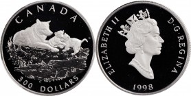 CANADA. Platinum Gray Wolf Proof Set (4 Pieces), 1998. All PCGS PROOF-69 Deep Cameo Certified.
1) 300 Dollars. KM-325. 2) 150 Dollars. KM-324. 3) 75 ...