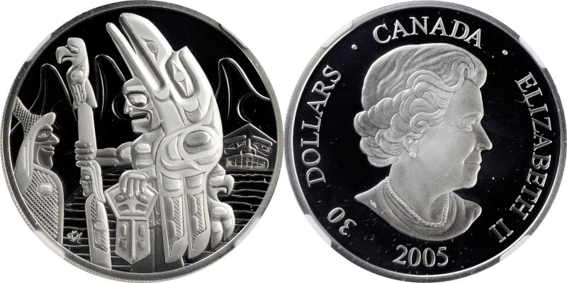 CANADA. 30 Dollars, 2005. NGC PROOF-70 Ultra Cameo.
KM-590. Welcome Totem Pole....