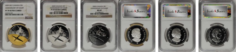 CANADA. Trio of Anniversary of Flight Dollars (3 Pieces), 2009. All NGC Certifie...