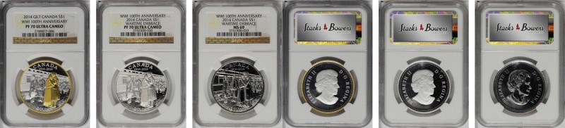 CANADA. Trio of WWI 100th Anniversary Dollars (3 Pieces), 2014. All NGC Certifie...