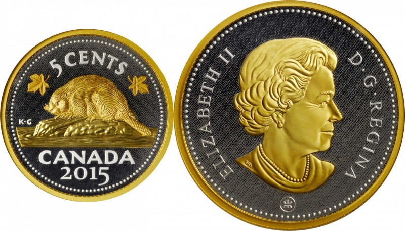 CANADA. 5 Cents, 2015. NGC PROOF-70.
KM-unlisted. A 5 oz gilt silver coin honor...