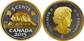 CANADA. 5 Cents, 2015. NGC PROOF-70.
KM-unlisted. Commemorating the "beaver reverse" 5 Cents. Five ounces of silver with gilt details.
Estimate: $20...