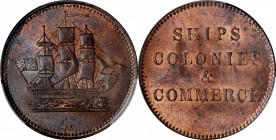 CANADA. Prince Edward Island. Copper Commerce Token, ND (ca. 1835). PCGS MS-64 Red Brown Gold Shield.
Char-PE10-32; Br-997. A pleasing token with sil...