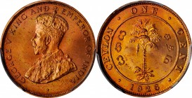 CEYLON. Cent, 1926. PCGS SPECIMEN-66 Red Gold Shield.
KM-107. The mint luster is still strong but is mellowed with hints of green and purple.
Estima...