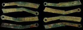 CHINA. Warring States Period, ca. 475-221 B.C. Quartet of Bronze Knife Money (4 Pieces), ND. Grade Range: FINE to VERY FINE.
Heavily encrusted. SOLD ...