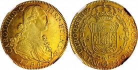 COLOMBIA. 8 Escudos, 1798 NR-JJ. Nuevo Reino Mint. Charles IV. NGC AU-53.
Fr-51, KM-62.1. Possessing an elegant appearance with reddish-golden color ...