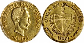 CUBA. Medallic 2 Pesos, 1969. PCGS Genuine--Ex Jewelry, AU Details Gold Shield.
KMX-M18. A VERY RARE type from the "Exile" series, with the Peso-size...