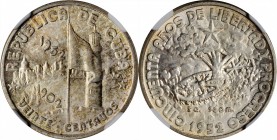 CUBA. 20 Centavos, 1952. NGC MS-65.
KM-24. A commemorative issue, struck upon the 50th anniversary of the establishment of the Republic. Bright white...