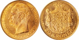 DENMARK. 20 Kroner, 1912-VBP. Copenhagen Mint. PCGS MS-66.
Fr-297; KM-810. Coin is well-struck with flashy fields and honey golden toning.
Estimate:...