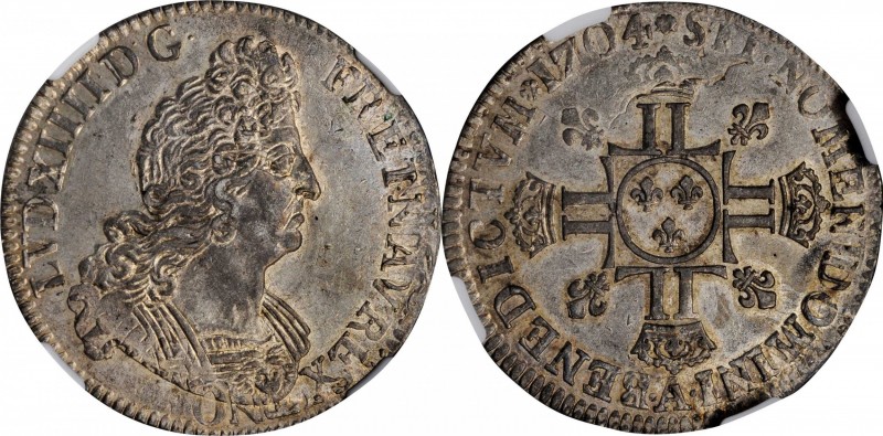 FRANCE. 1/2 Ecu, 1704-A. Paris Mint. Louis XIV. NGC AU-58.
Gad-194; Dup-1552A. ...