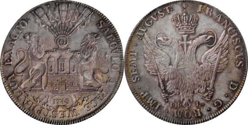 GERMANY. Hamburg. Taler, 1748-IHL. NGC MS-61.
Dav-2284; KM-405. An impressive, ...