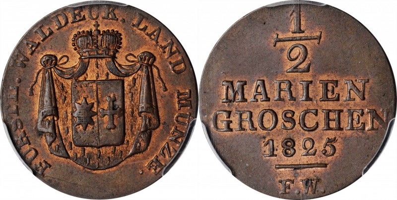 GERMANY. Waldeck-Pyrmont. 1/2 Groschen, 1825-FW. Georg Friedrich Heinrich. PCGS ...