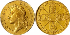 GREAT BRITAIN. Guinea, 1686. London Mint. James II. PCGS Genuine--Filed Rims, EF Details Gold Shield.
S-3402, KM-459.1. Second bust variety. Rough su...