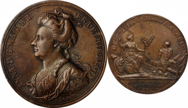 GREAT BRITAIN. Battle of Blenheim Bronze Medal, 1704. Anne. EXTREMELY FINE.
Eim...