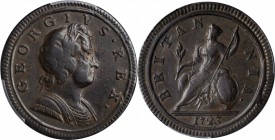 GREAT BRITAIN. 1/2 Penny, 1723. London Mint. George I. PCGS EF-45 Gold Shield.
S-3660; KM-557. A more or less centered copper, struck on a planchet w...