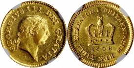 GREAT BRITAIN. 1/3 Guinea, 1808. London Mint. George III. NGC MS-63.
Fr-367, KM-650. An exceptional 1/3 Guinea with notable golden luster. Issued for...