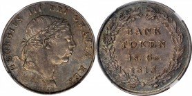 GREAT BRITAIN. 1 Shilling & 6 Pence Bank Token, 1813. George III. NGC MS-62.
KM-Tn3. Here is an 18 Pence Token of 1813. This is the Laureate Head typ...