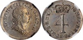 GREAT BRITAIN. Maundy 4 Pence, 1772/0. George III. NGC AU-58.
S-3750. A boldly struck coin with crisp details and dark gray toning throughout.
Estim...