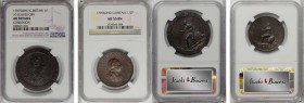 GREAT BRITAIN. Copper Pair (2 Pieces), 1797-99. Soho (Birmingham) Mint. George III. Both NGC Certified.
1) Penny, 1797. NGC AU Details--Corrosion. S-...