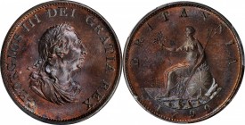 GREAT BRITAIN. 1/2 Penny, 1799. London Mint. George III. PCGS MS-64 Gold Shield.
S-3778; KM-647. A highly desirable copper of the late 18th century w...