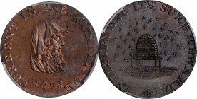 GREAT BRITAIN. Cambridgeshire. Copper 1/2 Penny Token, 1795. PCGS MS-63 Gold Shield.
DH-12. A first class Token with noticeable red color in the devi...
