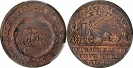 GREAT BRITAIN. Middlesex. 1/2 Penny Token, ND (ca. 1790). PCGS MS-63 Brown Gold Shield.
D&H-366. Mail Coach 1/2 Penny. An off center but well struck ...
