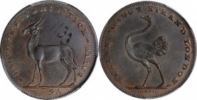 GREAT BRITAIN. Middlesex. Pidcock's Copper 1/2 Penny Token, 1795. PCGS MS-62 Brown Gold Shield.
D&H-447. A charming example from Pidcock's animal ser...