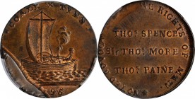 GREAT BRITAIN. Northumberland. Newcastle. Copper 1/2 Penny Token, 1795. PCGS MS-64 Brown Gold Shield.
D&H-5. Obverse: Barge sailing left; Reverse: Le...