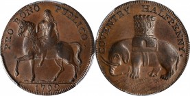 GREAT BRITAIN. Warwickshire. Coventry. Copper 1/2 Penny Token, 1792. PCGS MS-63 Brown Gold Shield.
D&H-231. Obverse: PRO BONO PUBLICO, Lady Godiva ri...