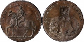 GREAT BRITAIN. Warwickshire. Coventry. Copper 1/2 Penny Token, 1793. PCGS MS-65 Brown Gold Shield.
D&H-242. Obverse: PRO BONO PUBLICO, Lady Godiva ri...
