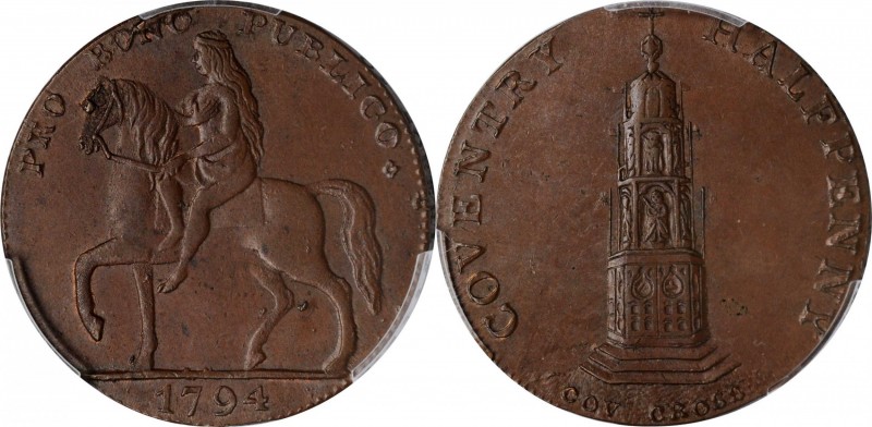 GREAT BRITAIN. Warwickshire. Coventry. Copper 1/2 Penny Token, 1794. PCGS MS-63 ...