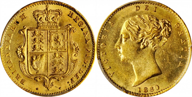 GREAT BRITAIN. 1/2 Sovereign, 1860. London Mint. Victoria. PCGS MS-61 Gold Shiel...