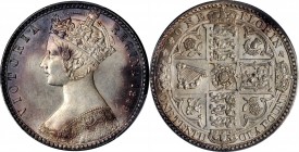 GREAT BRITAIN. Florin, 1849. London Mint. Victoria. PCGS MS-62 Gold Shield.
S-3890; KM-745. A Florin with satiny luster and strong, deep purple perip...