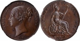GREAT BRITAIN. Penny, 1846. London Mint. Victoria. NGC MS-64 Brown.
S-3948; KM-739. Far Colon variety. Impressively smooth in the fields with subtle ...