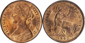GREAT BRITAIN. Penny, 1863. London Mint. Victoria. PCGS MS-64 Red Brown Gold Shield.
S-3954; KM-749.2. Incredibly attractive, this nearly full red pi...