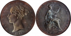 GREAT BRITAIN. 1/2 Penny, 1848/7. London Mint. Victoria. PCGS MS-64 Brown.
S-3949; KM-726. A first class example of a Young Head copper with outstand...