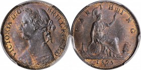 GREAT BRITAIN. Farthing, 1875-H. Heaton Mint. Victoria. PCGS MS-64 Red Brown Gold Shield.
S-3959; KM-753. Older features. A tremendously appealing ne...