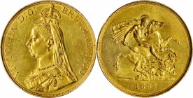GREAT BRITAIN. 5 Pounds, 1887. London Mint. Victoria. PCGS AU-58 Gold Shield.
Fr-390; S-3864; KM-769. A well struck coin with good luster remaining i...