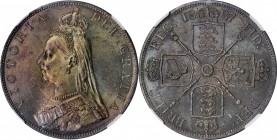 GREAT BRITAIN. Double Florin, 1887. London Mint. Victoria. NGC MS-62.
KM-763. A Double Florin or 4 Shillings of 1887. issued for queen Victoria, who ...