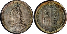 GREAT BRITAIN. Shilling, 1887. London Mint. Victoria. PCGS MS-66.
S-3926; KM-761. Jubilee Head type. A delicately toned Shilling approaching perfecti...