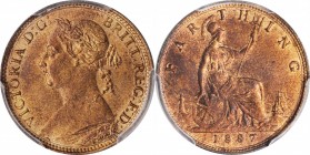 GREAT BRITAIN. Farthing, 1887. London Mint. Victoria. PCGS MS-64 Red Brown Gold Shield.
S-3958; KM-753. A lustrous and bright Farthing with nearly co...