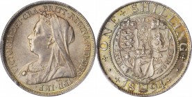 GREAT BRITAIN. Shilling, 1894. London Mint. Victoria. PCGS MS-64 Gold Shield.
S-3940; KM-780. This shilling exhibits pleasing cartwheel luster and lo...