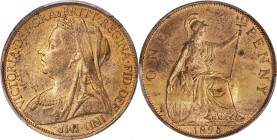 GREAT BRITAIN. Penny, 1895. London Mint. Victoria. PCGS MS-64 Red Brown Gold Shield.
S-3961; KM-790. A lustrous penny with abundant mint red, diminis...