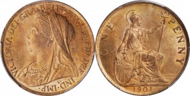 GREAT BRITAIN. Penny, 1901. London Mint. Victoria. PCGS MS-64+ Red Brown Gold Shield.
S-3961; KM-790. An attractive Penny with satiny luster and unif...