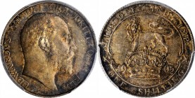 Key Date Edward VII Shilling
GREAT BRITAIN. Shilling, 1905. London Mint. PCGS MS-63 Gold Shield.
S-3982; KM-800. A rather RARE shilling, this KEY DA...