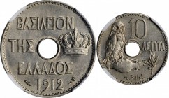 GREECE. 10 Lepta, 1912. George I. NGC MS-65.
KM-63. A commendatory 10 Lepta. Nickel striking with full mint bloom. Issued for George I, who ruled, 18...